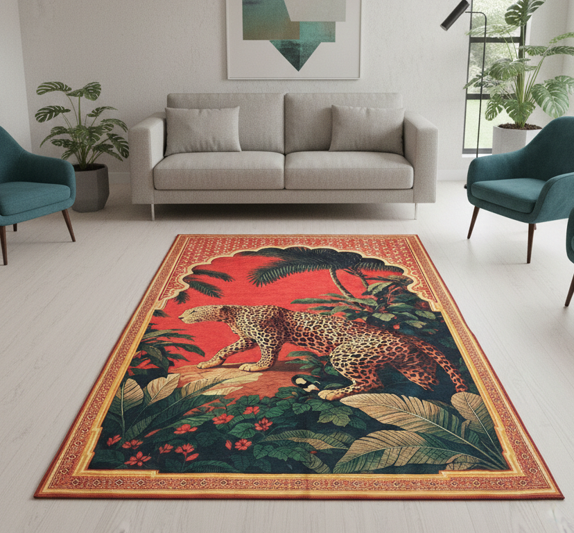 Wild Animal Print Area Rug 5x7 ft | Lightweight & Foldable Carpet