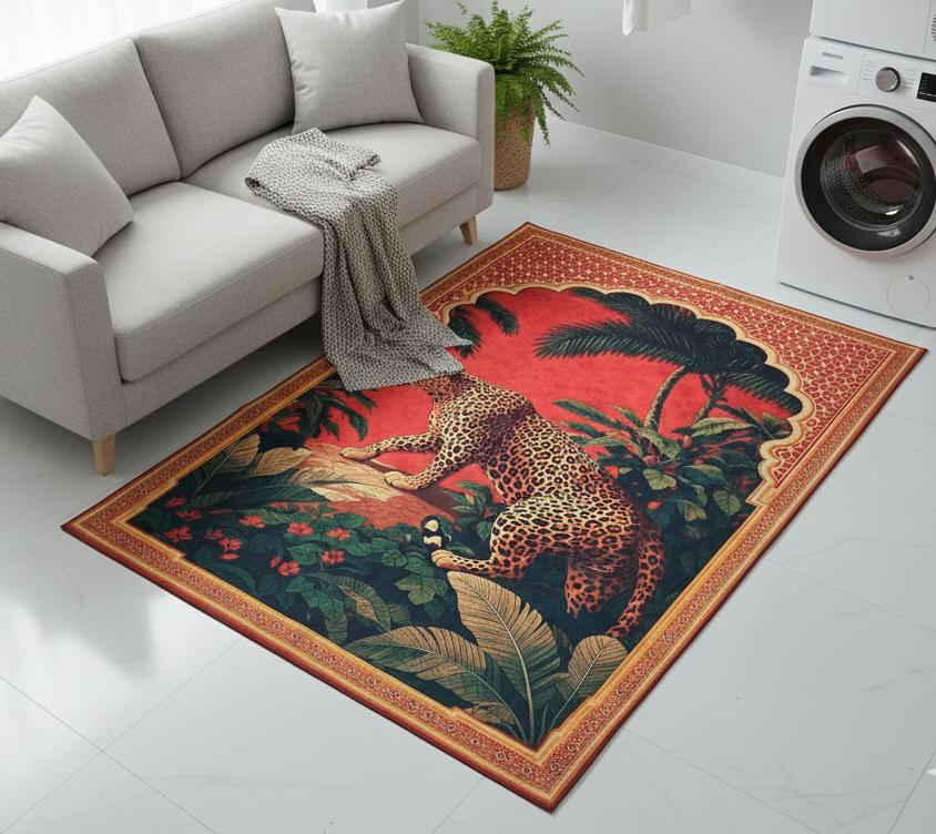 Wild Animal Print Area Rug 5x7 ft | Lightweight & Foldable Carpet