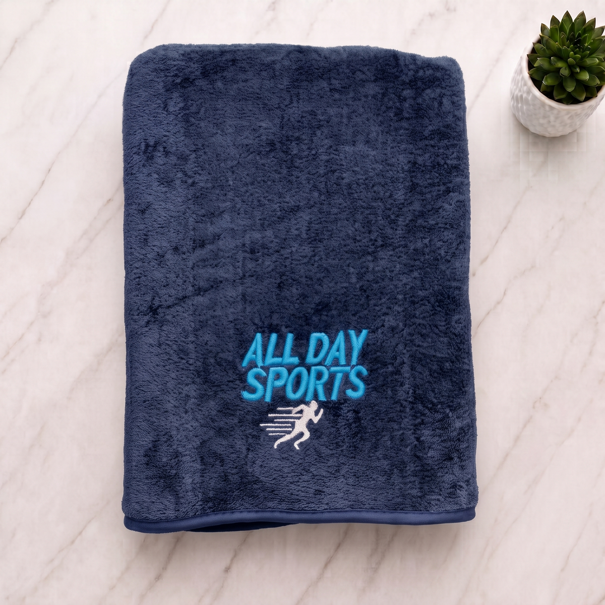 Quick Dry Microfiber Bath Towel 70×140 cm – Soft, Absorbent & Embroidered Navy Blue