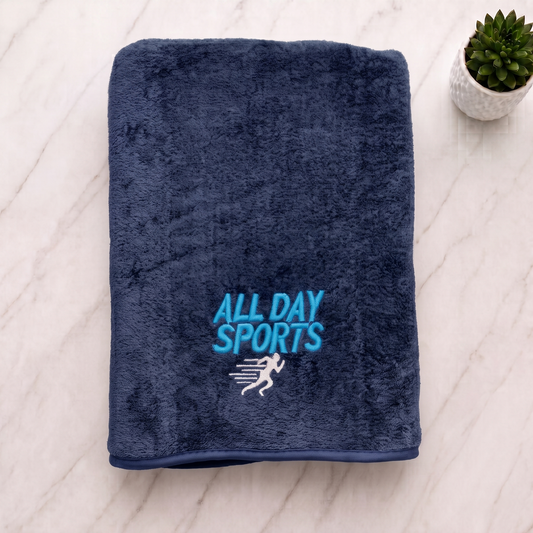 Quick Dry Microfiber Bath Towel 70×140 cm – Soft, Absorbent & Embroidered Navy Blue
