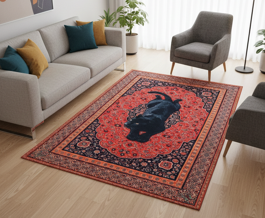 Wild Animal Print Area Rug 5x7 ft | Lightweight & Foldable Carpet