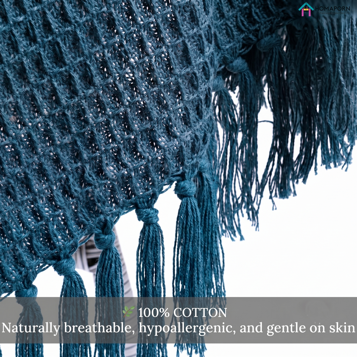 Hand Woven Cotton Throw Blanket 50x60" – Soft, Breathable Teal Sofa Blanket
