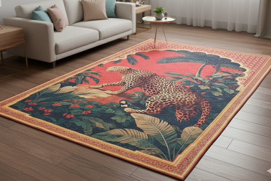 Wild Animal Print Area Rug 5x7 ft | Lightweight & Foldable Carpet