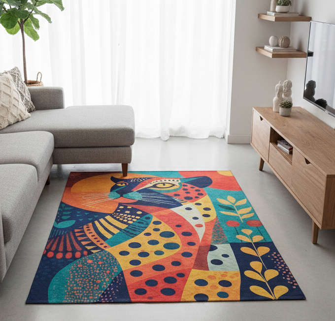 Wild Animal Print Area Rug 5x7 ft | Lightweight & Foldable Carpet