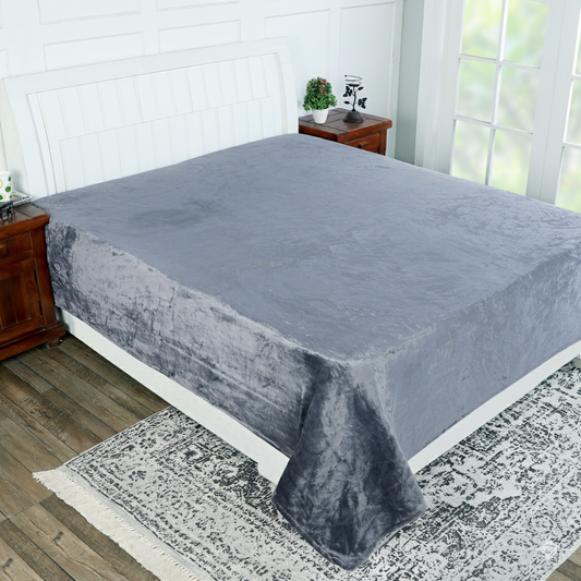 Fleece Double Flat 300 TC Solid Warm Bedsheet Pack Of 1 (Dark Grey)
