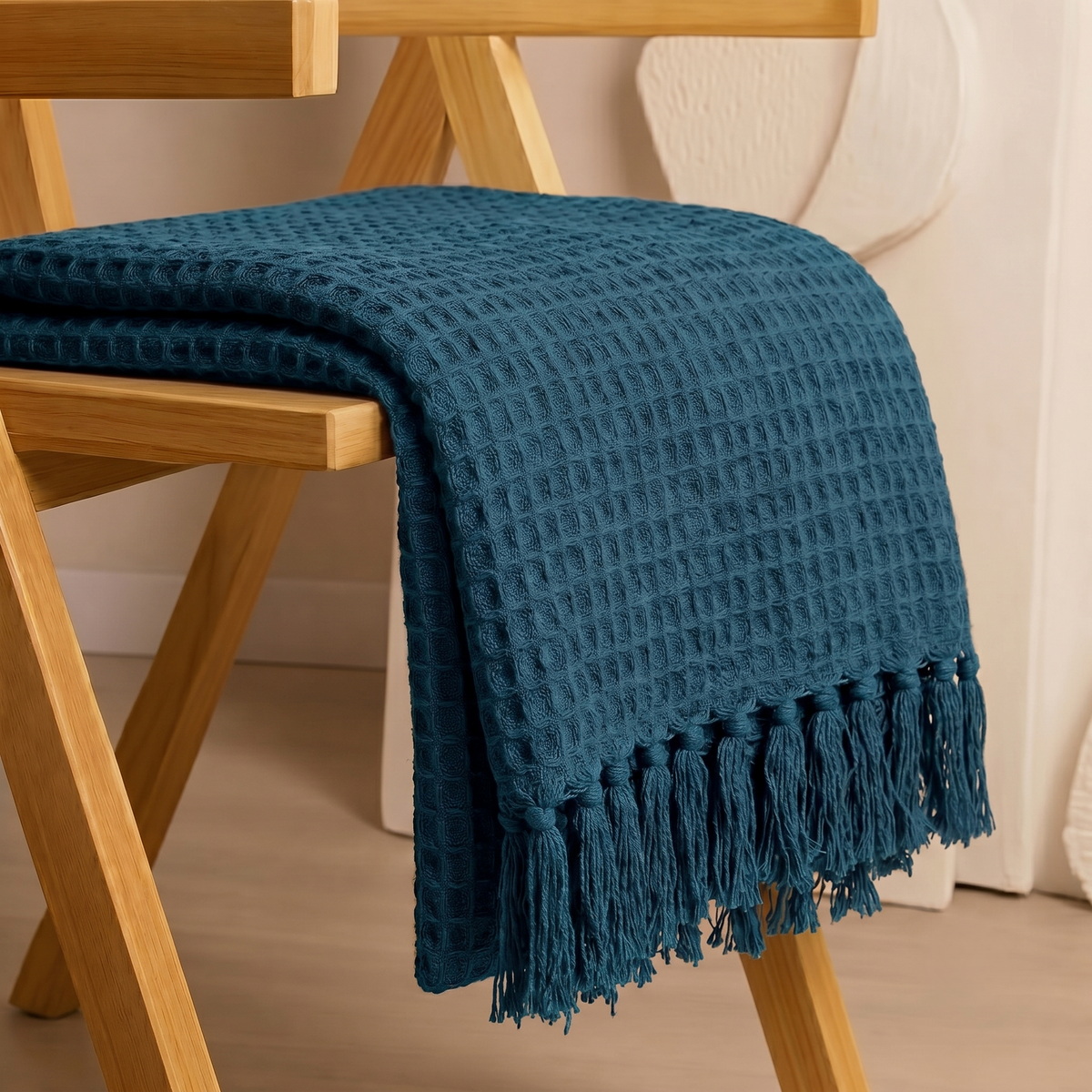 Hand Woven Cotton Throw Blanket 50x60" – Soft, Breathable Teal Sofa Blanket