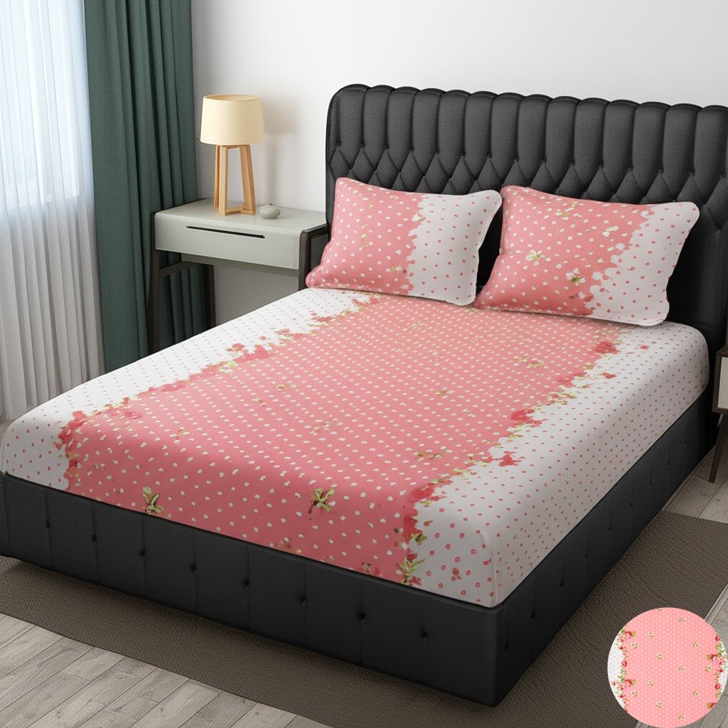 Pack of 2 Fitted King Size Bedsheet Glace Cotton with all Round Elastic 72x78x7