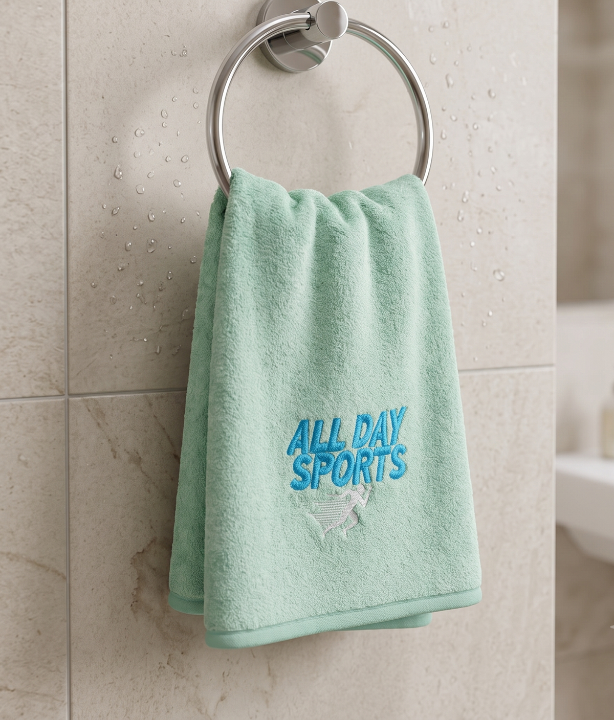 Quick Dry Microfiber Bath Towel 70×140 cm – Soft, Absorbent & Embroidered Green