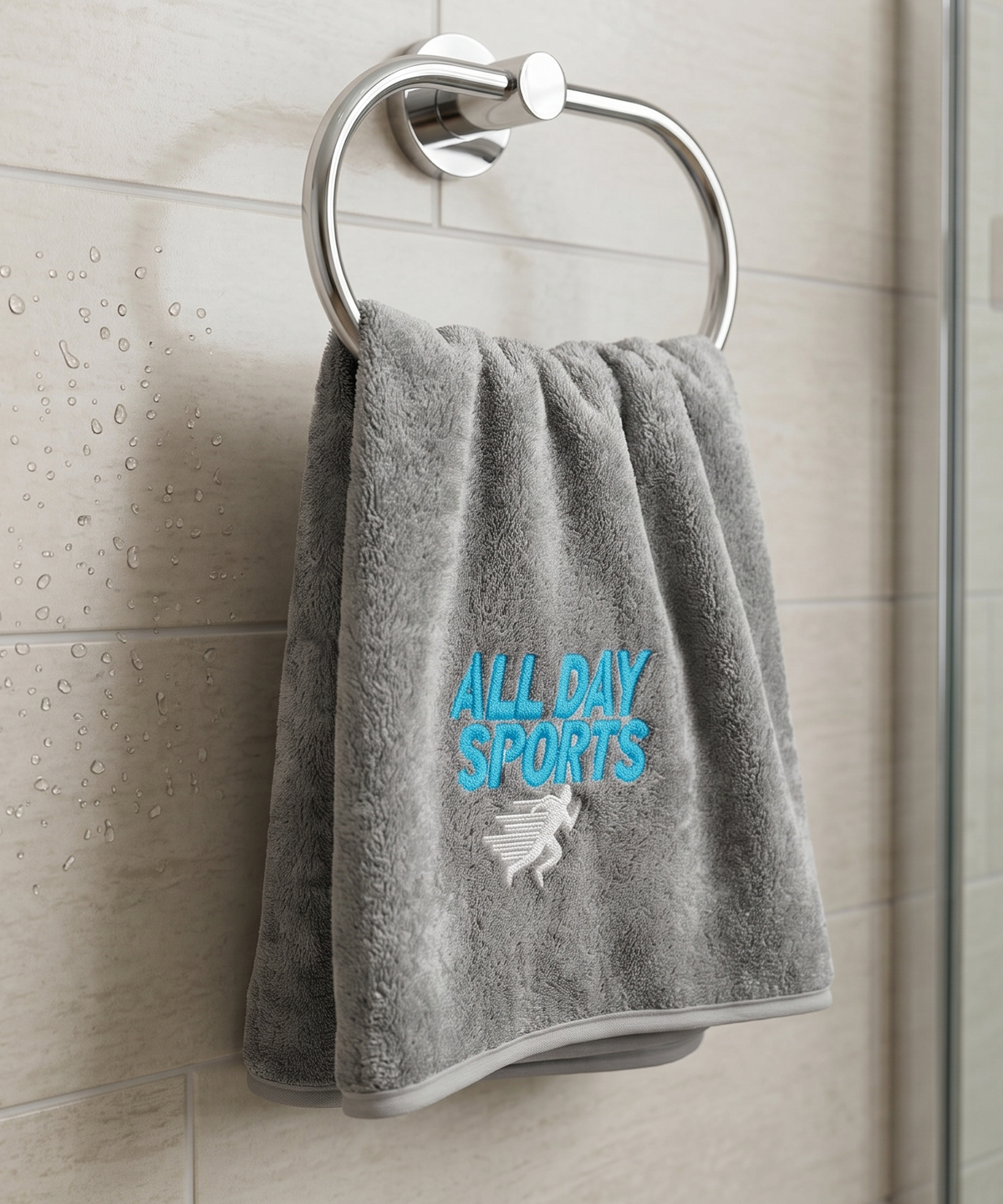 Quick Dry Microfiber Bath Towel 70×140 cm – Soft, Absorbent & Embroidered Light Grey