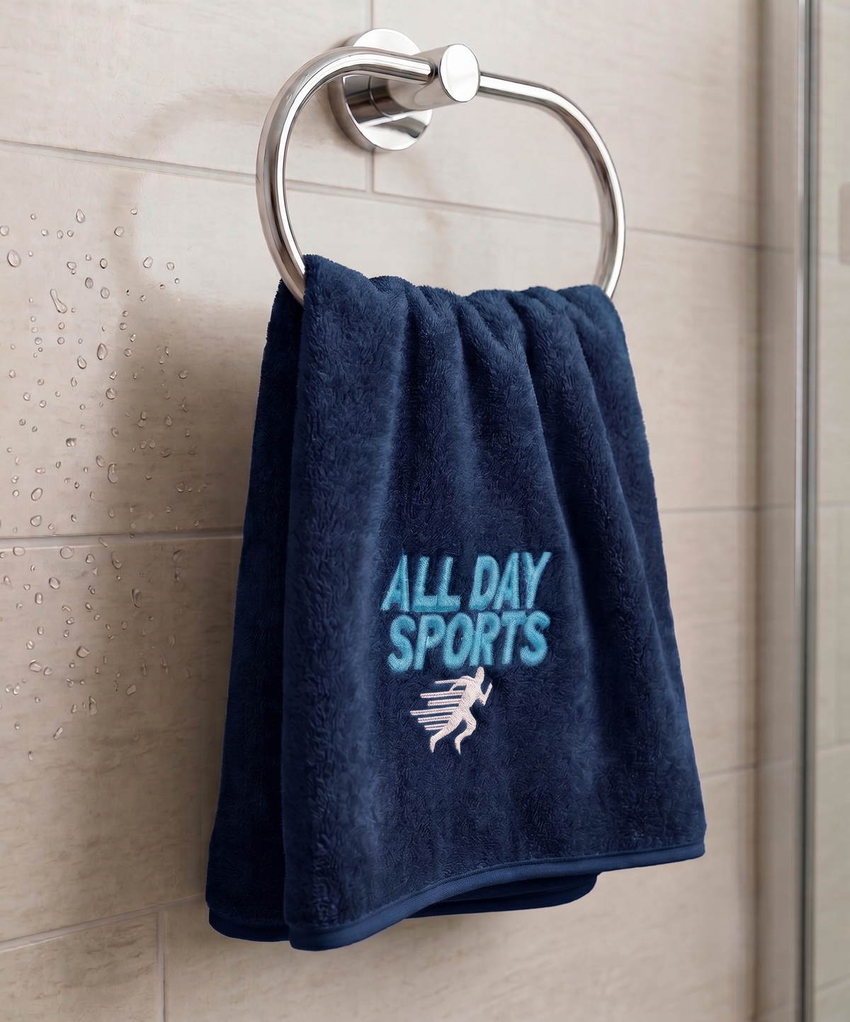 Quick Dry Microfiber Bath Towel 70×140 cm – Soft, Absorbent & Embroidered Navy Blue