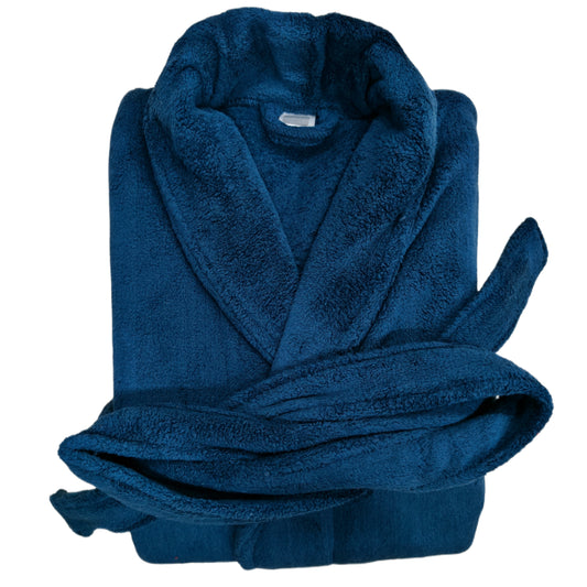 Luxury Plush Grey Unisex Bath Robe Made with Super Soft & Highly Absorbent Microfiber-NAVY