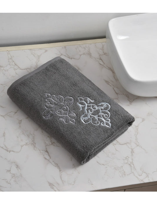 Embroidered Bath Towel 100% Cotton 600 GSM Large Size 72x142 CM Grey