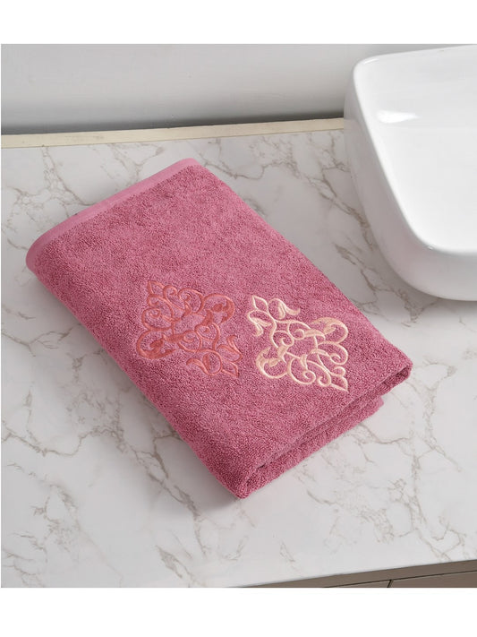 Embroidered Bath Towel 100% Cotton 600 GSM Large Size 72x142 CM Mauve