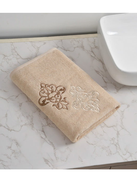 Embroidered Bath Towel 100% Cotton 600 GSM Large Size 72x142 CM Beige