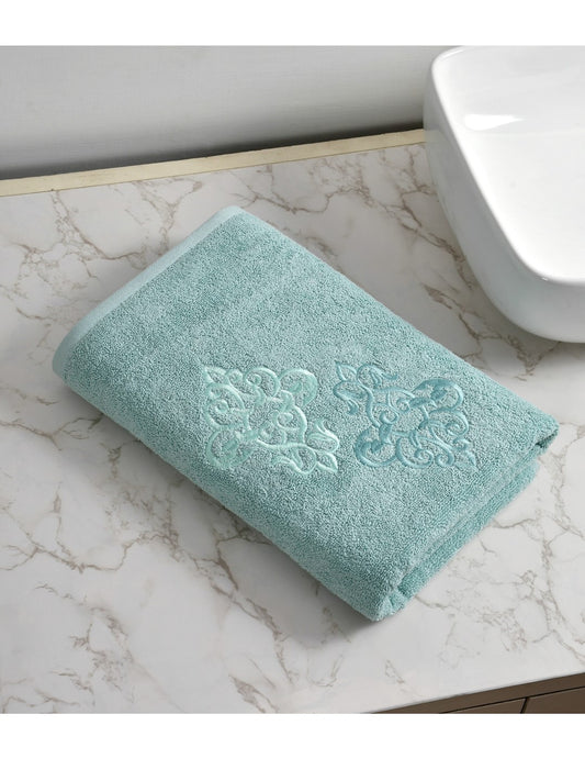 Embroidered Bath Towel 100% Cotton 600 GSM Large Size 72x142 CM Sea Green
