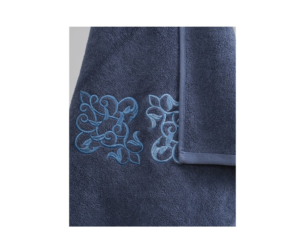 Embroidered Bath Towel 100% Cotton 600 GSM Large Size 72x142 CM Navy Blue