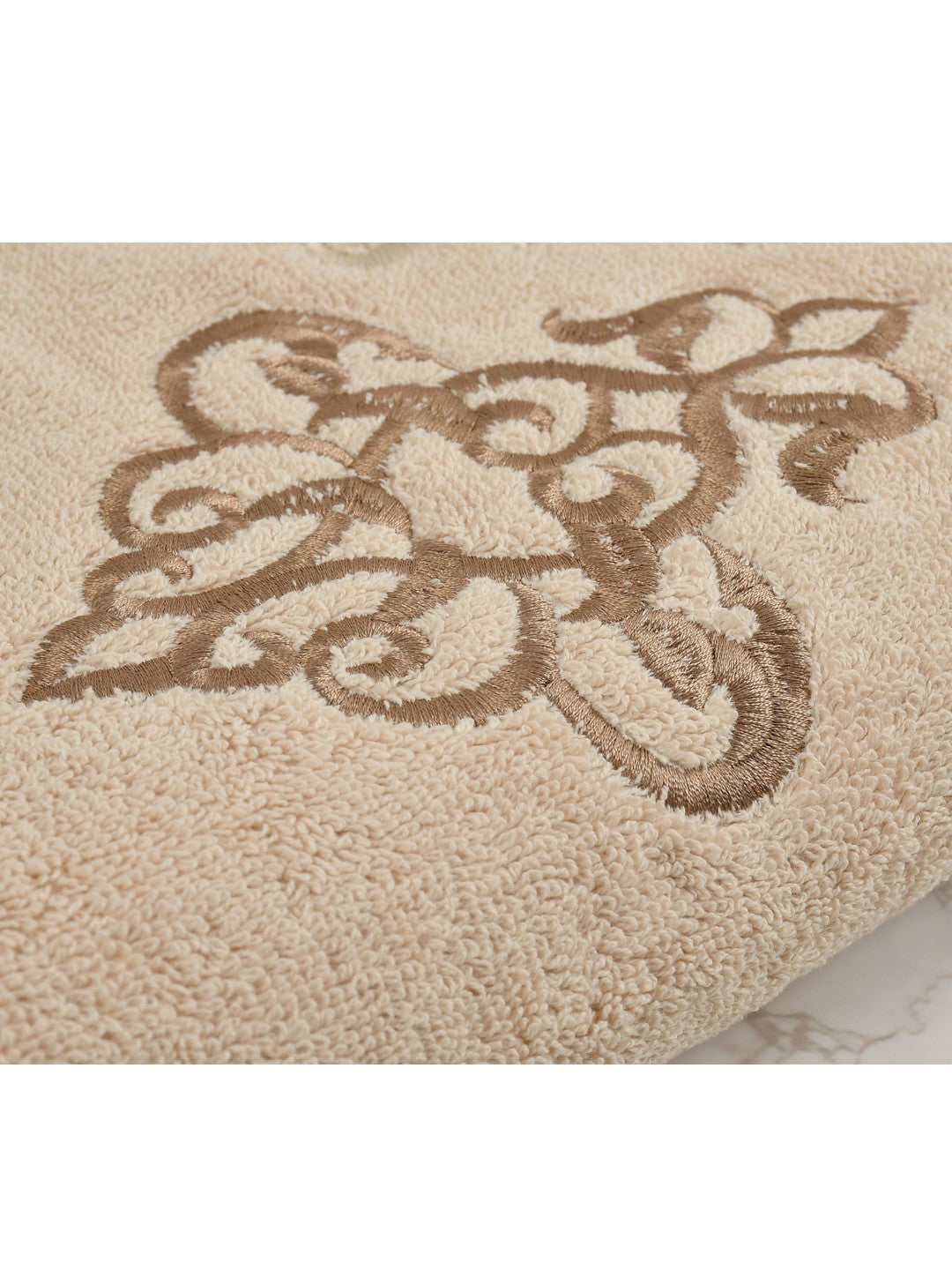 Embroidered Bath Towel 100% Cotton 600 GSM Large Size 72x142 CM Beige