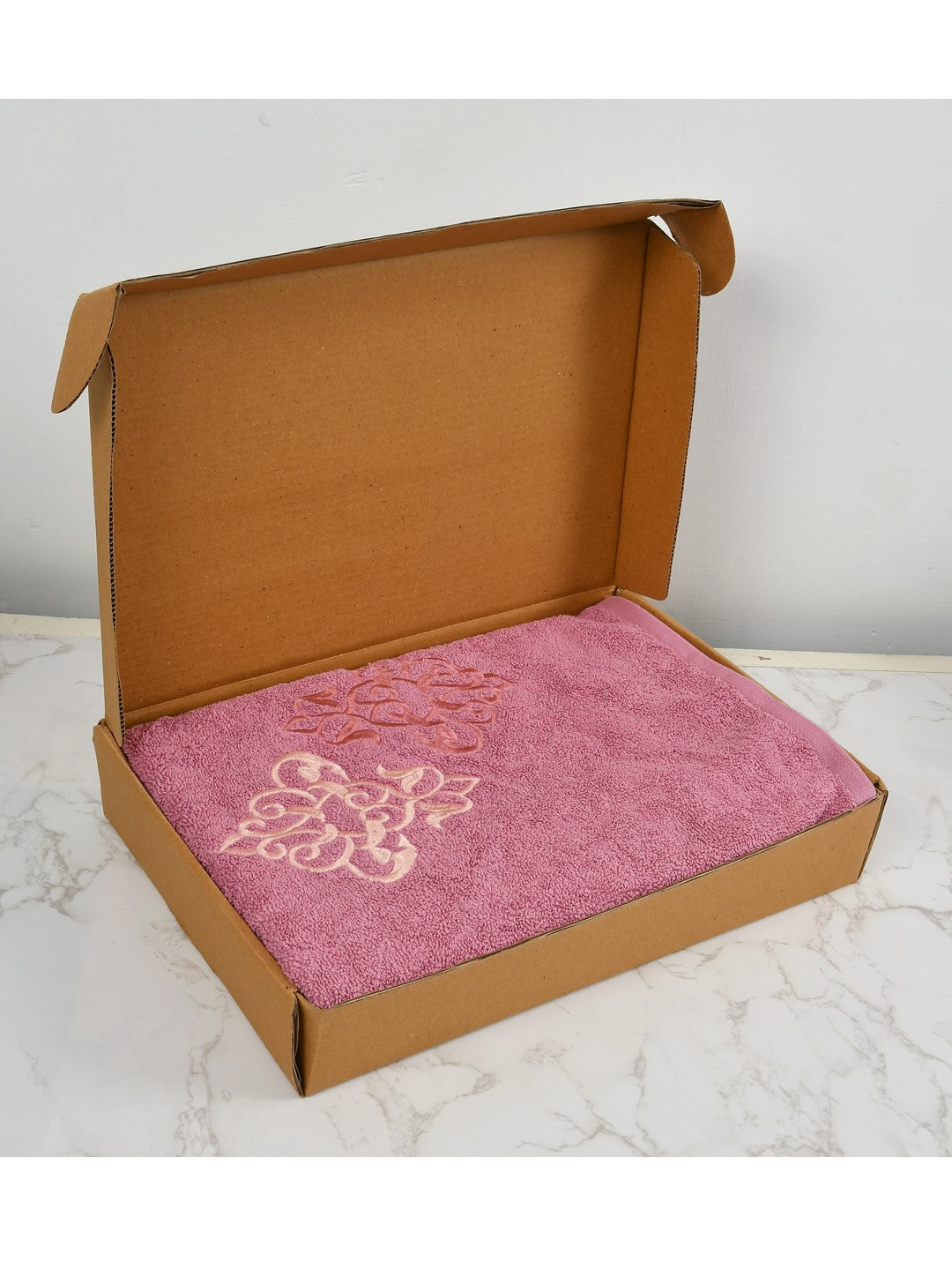 Embroidered Bath Towel 100% Cotton 600 GSM Large Size 72x142 CM Mauve