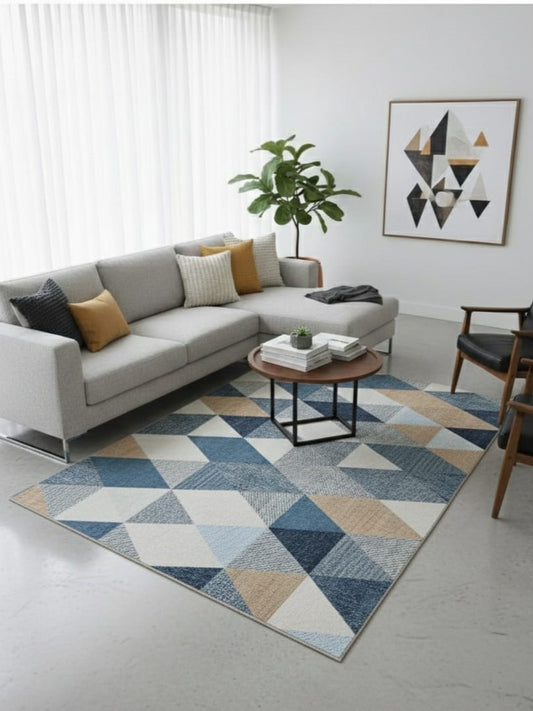 Printed Flat Room Carpet, Plain Rug for Living Room – 5x7 Feet (Crystal Blue)