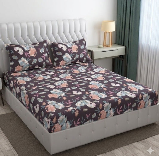 Glace Cotton Double Bedsheet with 2 Pillow Covers - Fade Resistant Soft Breathable Fabric