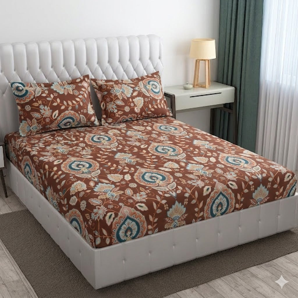 Glace Cotton Double Bedsheet with 2 Pillow Covers - Fade Resistant Soft Breathable Fabric