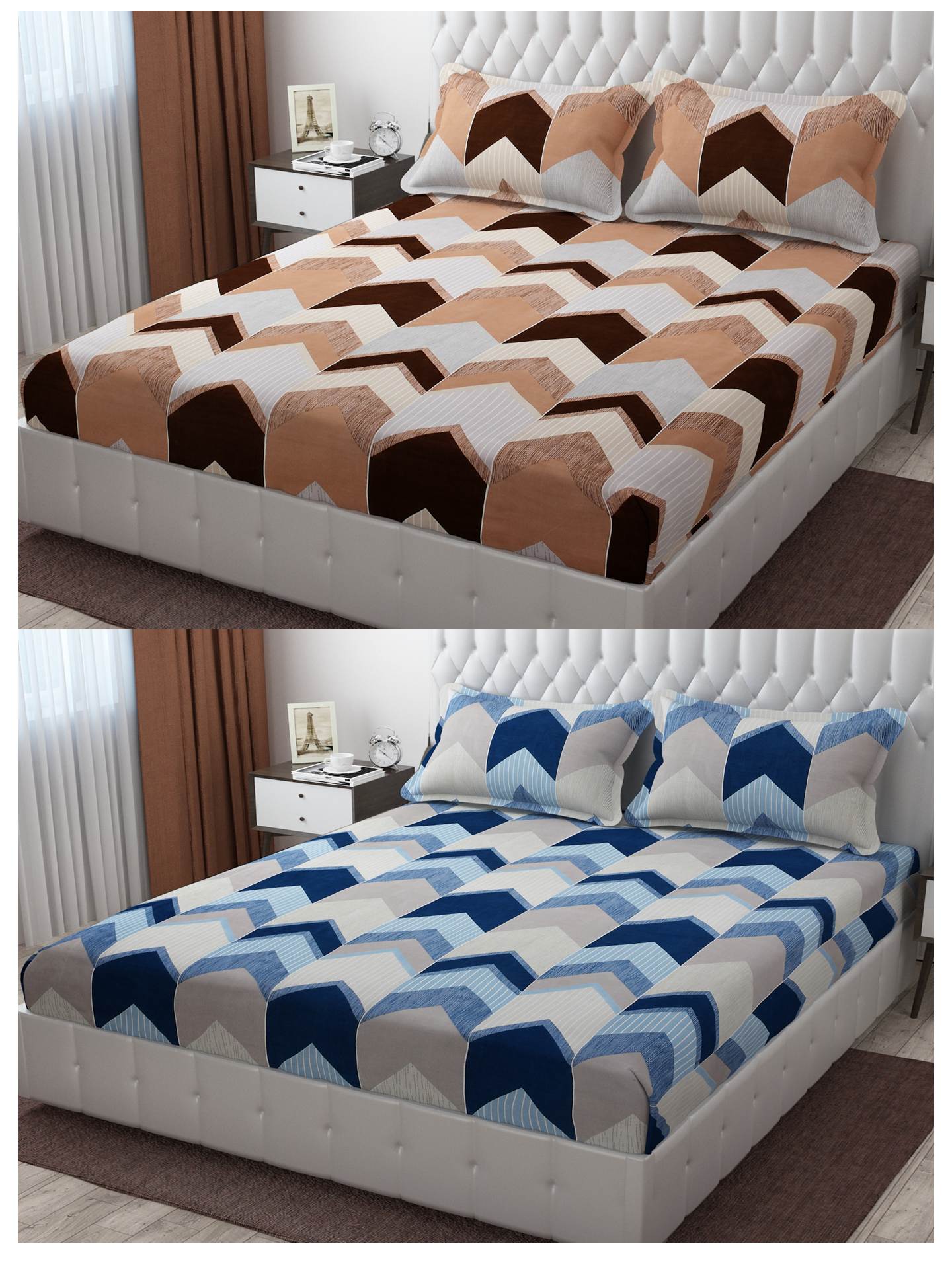 Pack of 2 Fitted King Size Bedsheet Glace Cotton with all Round Elastic 72x78x7