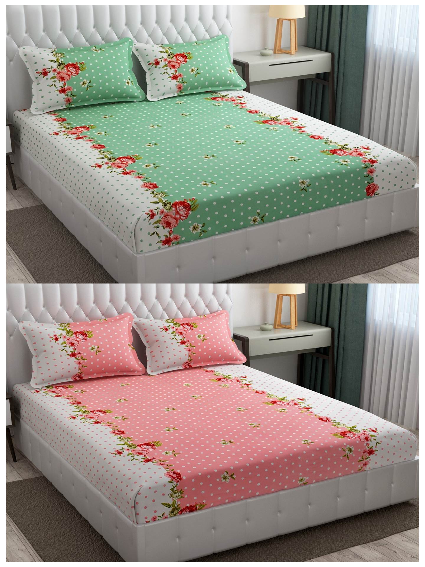 Pack of 2 Fitted King Size Bedsheet Glace Cotton with all Round Elastic 72x78x7