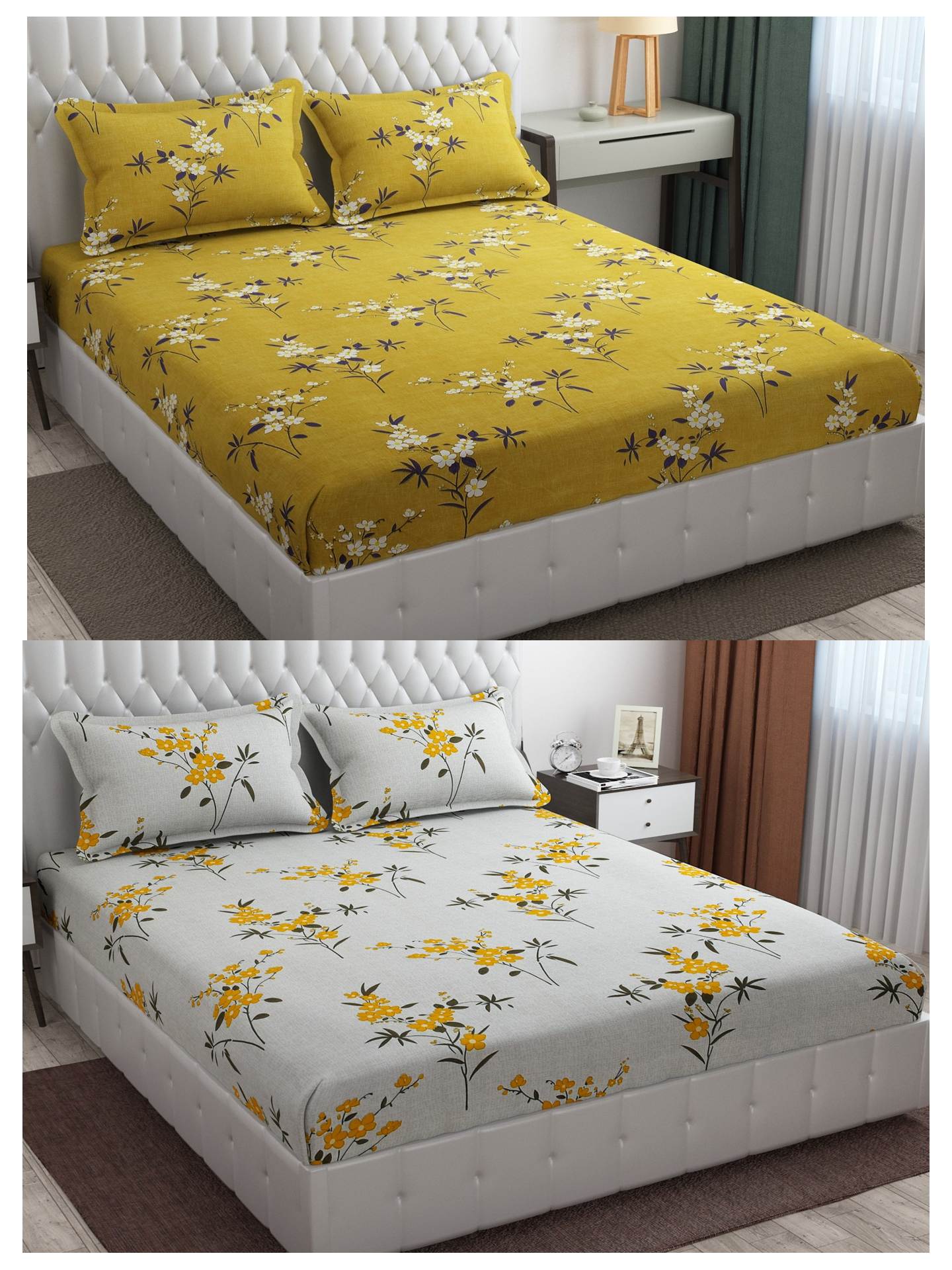 Pack of 2 Fitted King Size Bedsheet Glace Cotton with all Round Elastic 72x78x7