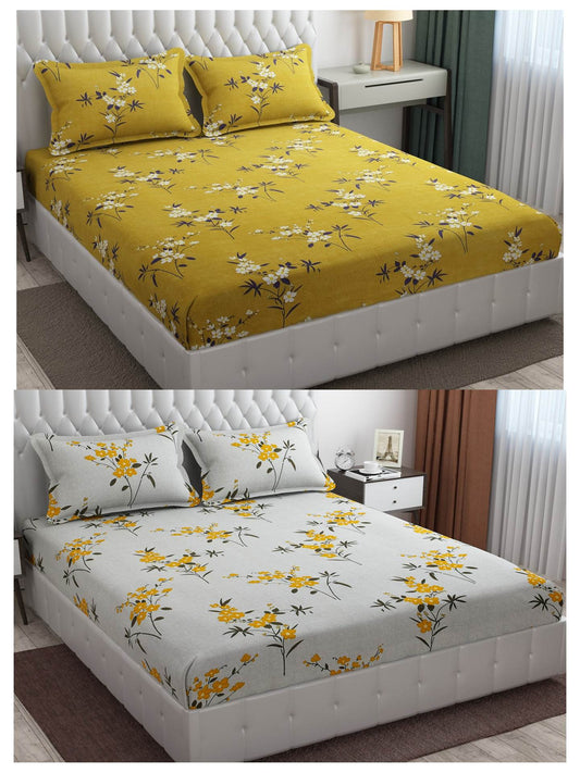 Pack of 2 Fitted King Size Bedsheet Glace Cotton with all Round Elastic 72x78x7