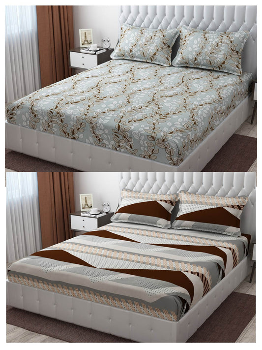 Pack of 2 Fitted King Size Bedsheet Glace Cotton with all Round Elastic 72x78x7