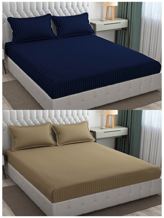 Pack of 2 Solid Stripe King Size Bedsheet Glace Cotton 90X100