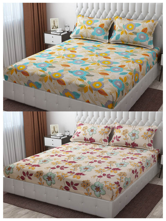 Pack of 2 Fitted King Size Bedsheet Glace Cotton with all Round Elastic 72x78x7