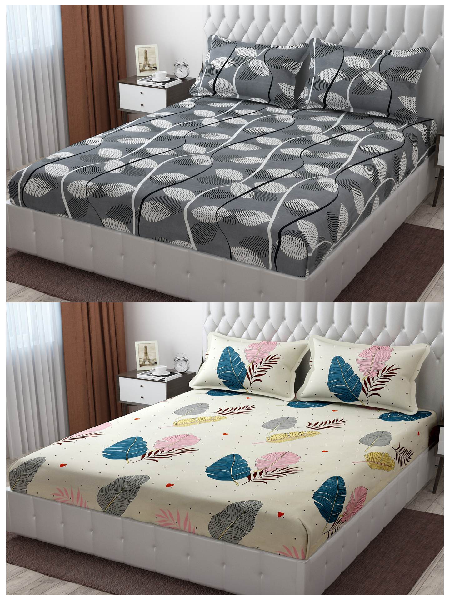 Pack of 2 Fitted King Size Bedsheet Glace Cotton with all Round Elastic 72x78x7