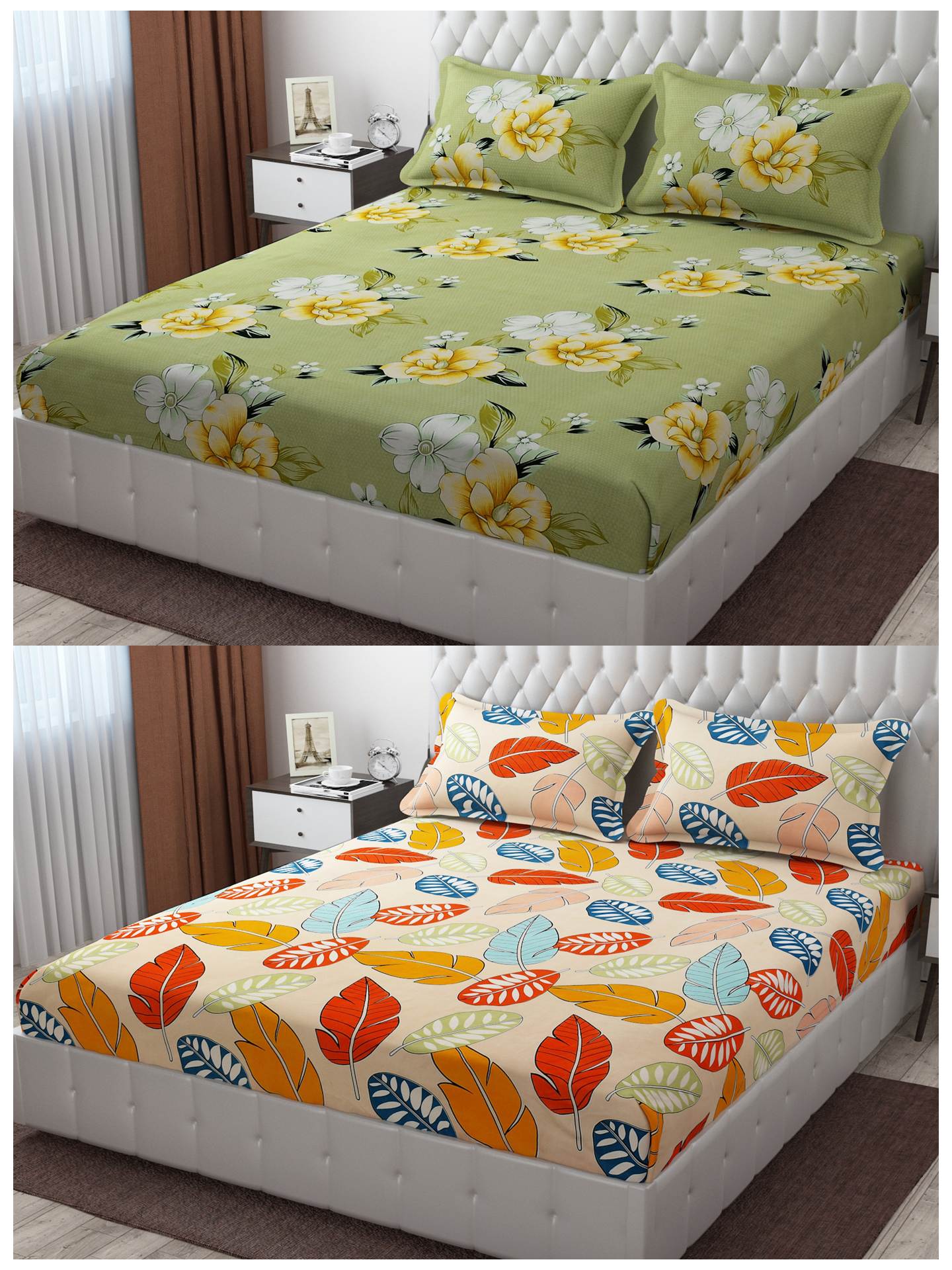 Pack of 2 Fitted King Size Bedsheet Glace Cotton with all Round Elastic 72x78x7