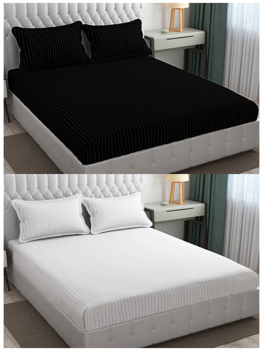 Pack of 2 Solid Stripe King Size Bedsheet Glace Cotton 90X100